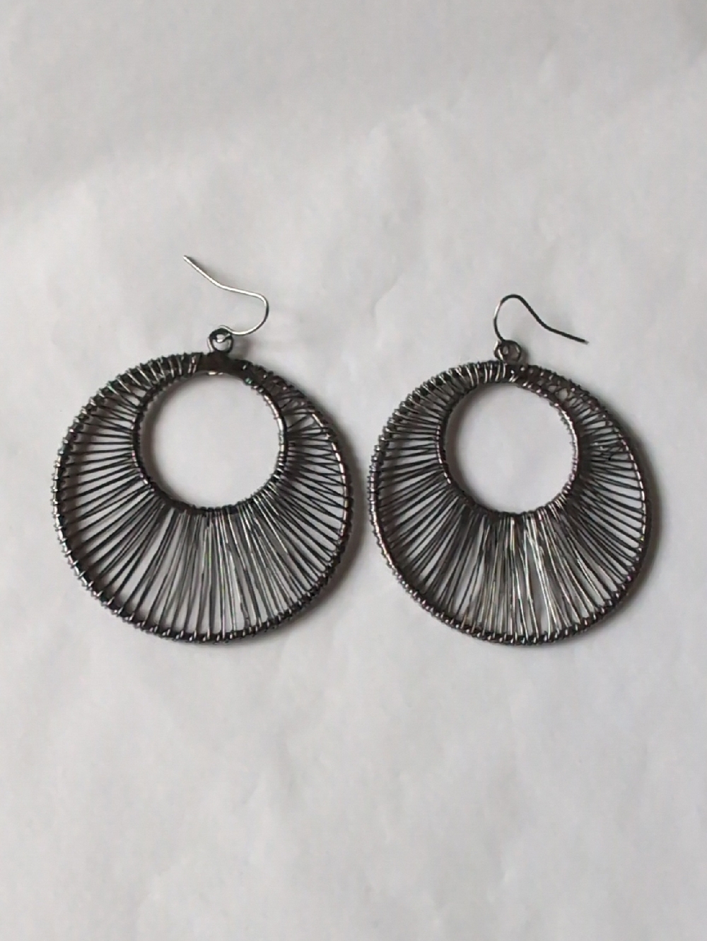 Gunmetal Wire Hoop Earrings - Women Jewelry